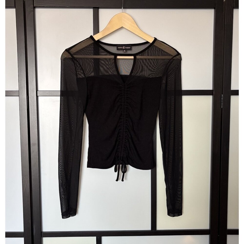 Almost Famous Top Women’s Small Mesh Black Fairy Grunge Ruched Rave Club